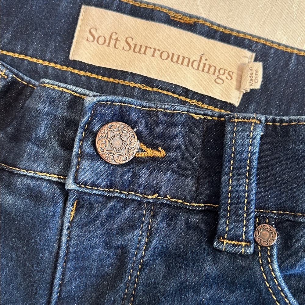 Soft Surroundings women’s straight leg stretch, dark soft denim jeans Size SP. - Picture 9 of 13